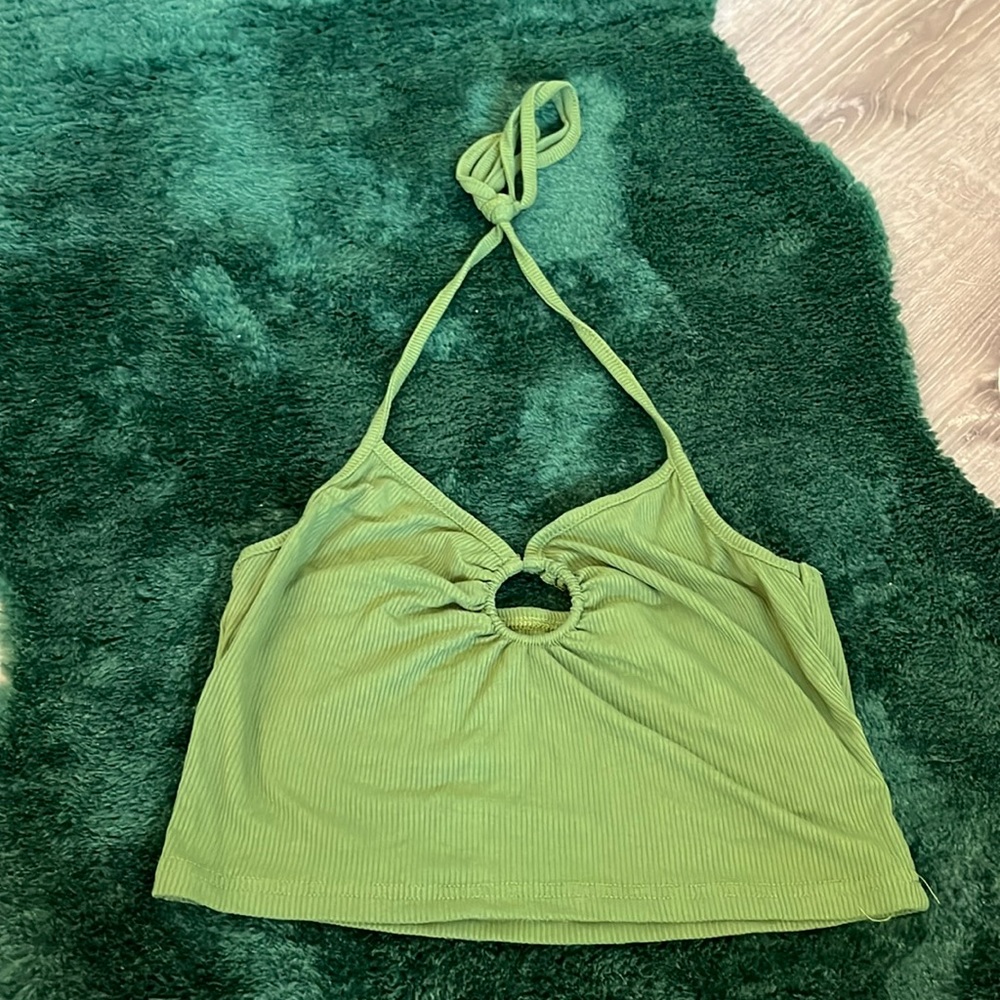 SHEIN green top that ties around the neck.